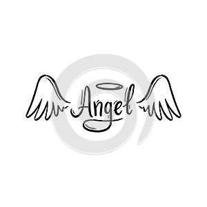 Angel wing with halo and angel lettering text