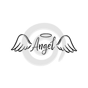 Angel wing with halo and angel lettering text