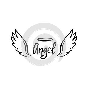 Angel wing with halo and angel lettering text