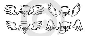 Angel wing with halo and angel lettering text