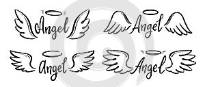 Angel wing with halo and angel lettering text