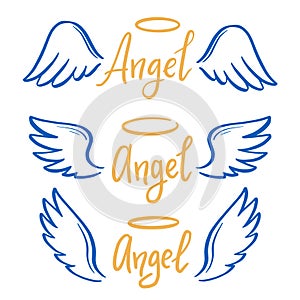 Angel wing with halo and angel lettering text