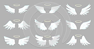 Angel wing halo white bird emblem flight flat set