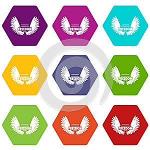 Angel wing icons set 9 vector