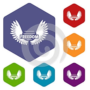 Angel wing icons vector hexahedron