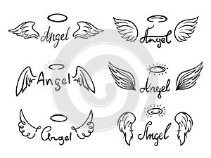 Angel wing set, drawing and decorative emblem