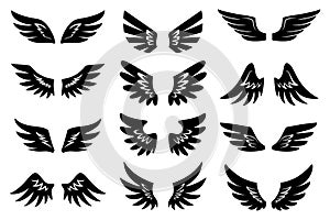 Angel wing stamp print tattoo shape black icon set