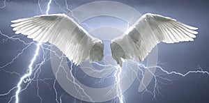 Angel wings with background made of sky and lightning