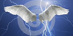 Angel wings with background made of sky and lightnings