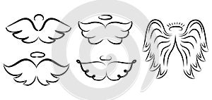 Angel wings drawing vector illustration. Winged angelic tattoo i
