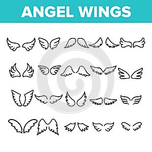 Angel Wings Flying Collection Icons Set Vector