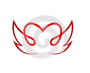 Angel wings icon with heart symbol.