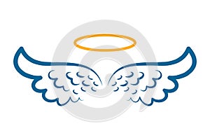 Angel wings icon with nimbus -