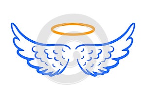 Angel wings icon with nimbus â€“ vector