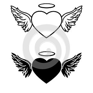 Angel wings icon vector set. Heart with wings illustration sign collection.