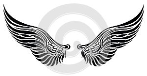 Angel wings isolated on white. Tattoo design