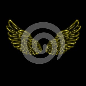 Angel wings neon sign, angel wings on black, metal, gold