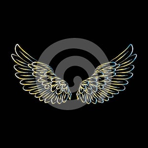 Angel wings neon sign, angel wings on black, metal, silver