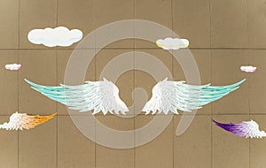 Angel wings painted on the wall illustration background