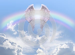 Angel Wings Rainbow Blue Sky Background