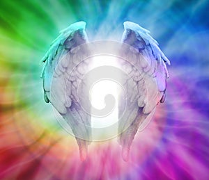 Angel Wings on Rainbow Spiral Background
