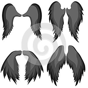 Angel wings. Realistic angel wings are black. Icon of the wings of an angel.