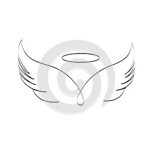 Angel wings vector illustration. Line Art Print. Tattoo.