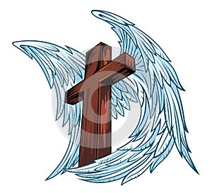 Angel wings with wooden cross