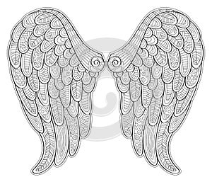 Angel wings in zentangle style for tatoo or t-shirt.