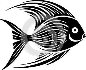 Angelfish - black and white vector illustration