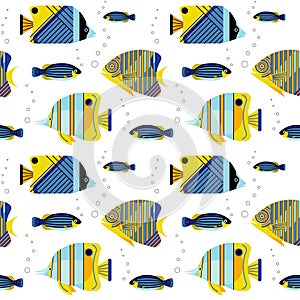 Angelfishes and Guppy Aquarium Fishes Seamless Pattern