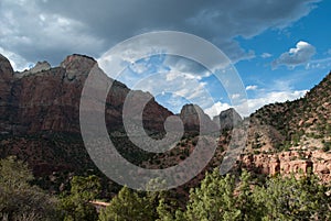 Angelic storm clouds rolling over Mt. Zion National Park mountains in St. George. UT