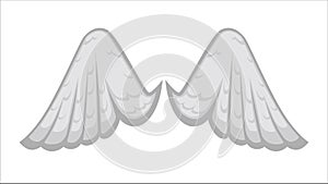 Angelic wings with white feathers, avian plumage icon