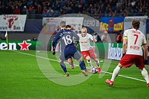 Angelino during the match Leipzig vs Tottenham at Leipzig Arena