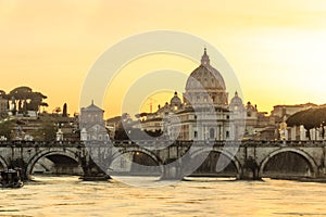 Angelo bridge and St. Peter's Basilica at dusk