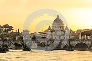 Angelo bridge and St. Peter's Basilica at dusk photo