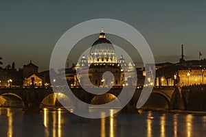 Angelo bridge and St. Peter's Basilica at dusk