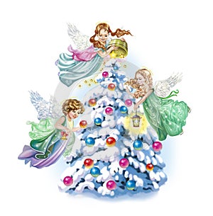 Angels decorate the Christmas tree photo