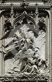 Angels, detail of the main bronze door of the Milan Cathedral