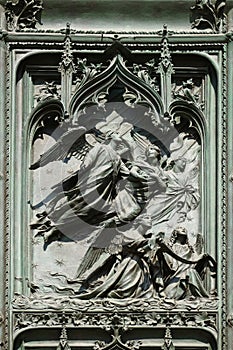 Angels, detail of the main bronze door of the Milan Cathedral