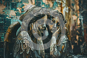 Angels with dirty faces, in the style of photorealistic urban scenes, cyber punk,rusty debris