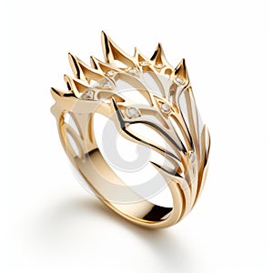 Angels Of Love: 18k Yellow Gold Diamond Ring With Polished Metamorphosis Design