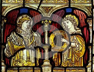 Angels making music (stained glass)