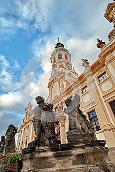 Angels statues at Loreto Prague Loreta Praha church monastery pilgrimage in Prague, Czech Republic