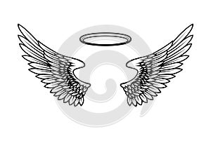 Angels wings with nimbus. Design element for poster, card, banner, t shirt.