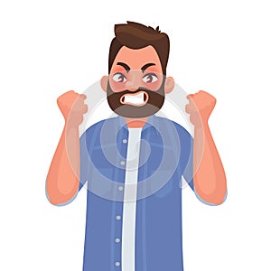 Anger. The evil man expresses his negative emotions. Vector illustration