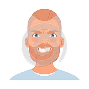 Anger on the face of a man with a beard. Vector illustration.