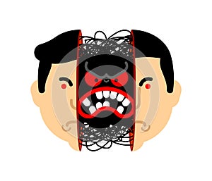Anger inside head human. rage in head