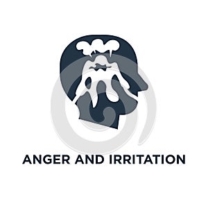 anger and irritation icon. easy to explode, hysteric behavior, volcano eruption in head concept symbol design, feeling mental