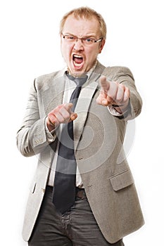 Anger man in suit shouts